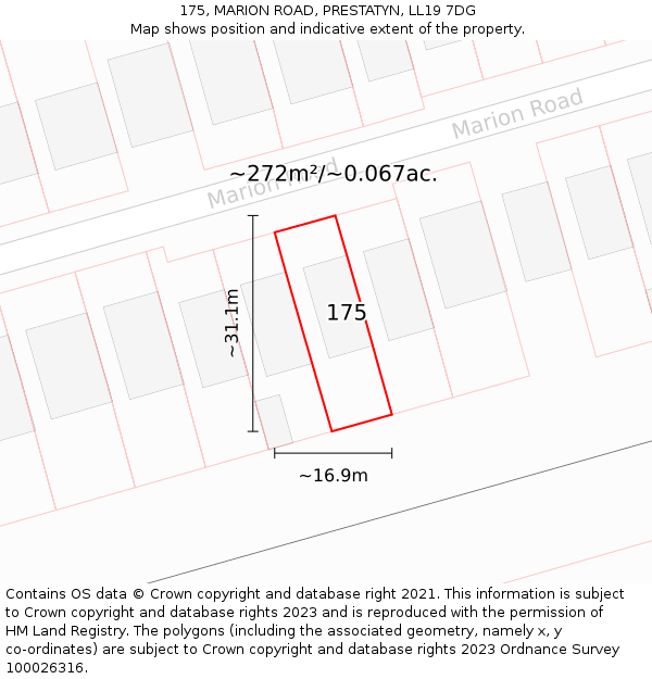 175, MARION ROAD, PRESTATYN, LL19 7DG: Plot and title map