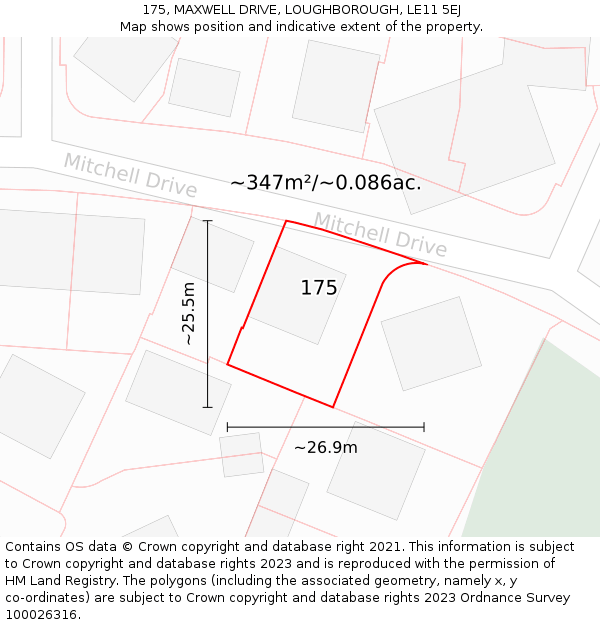 175, MAXWELL DRIVE, LOUGHBOROUGH, LE11 5EJ: Plot and title map