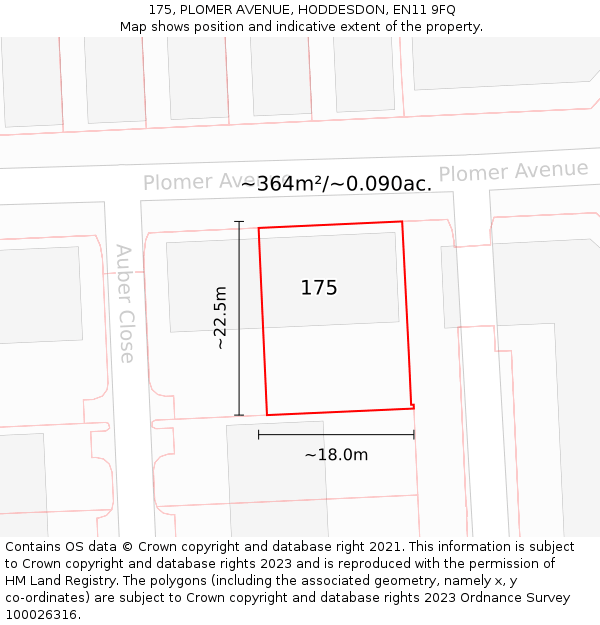 175, PLOMER AVENUE, HODDESDON, EN11 9FQ: Plot and title map