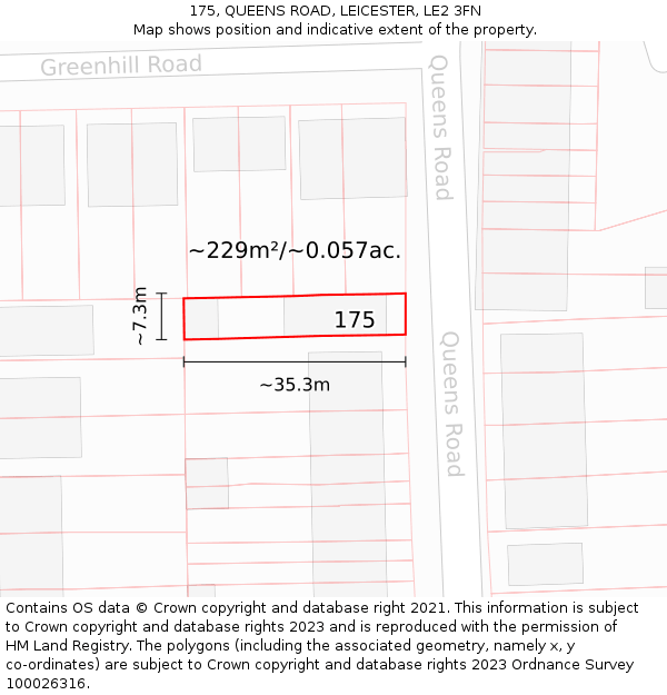 175, QUEENS ROAD, LEICESTER, LE2 3FN: Plot and title map
