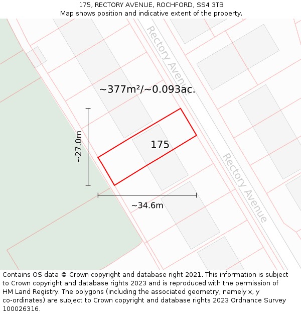 175, RECTORY AVENUE, ROCHFORD, SS4 3TB: Plot and title map