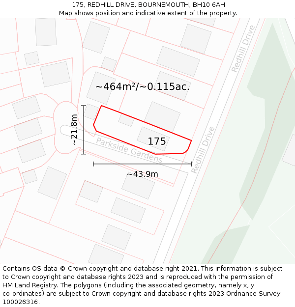 175, REDHILL DRIVE, BOURNEMOUTH, BH10 6AH: Plot and title map