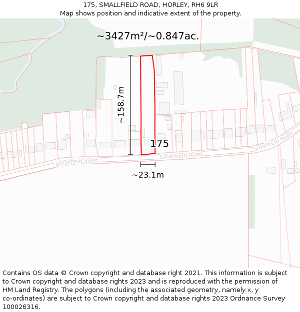 175, SMALLFIELD ROAD, HORLEY, RH6 9LR: Plot and title map