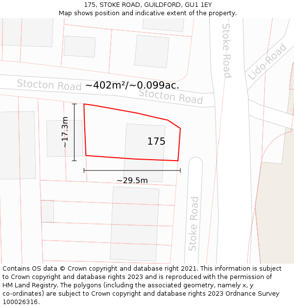 175, STOKE ROAD, GUILDFORD, GU1 1EY: Plot and title map