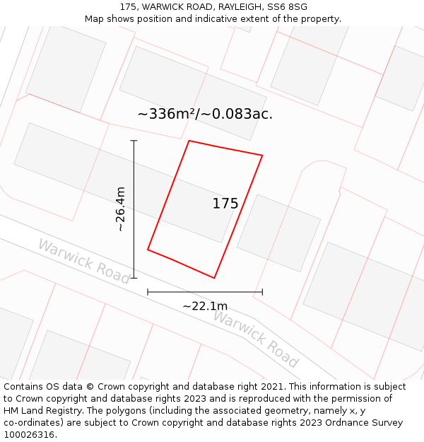 175, WARWICK ROAD, RAYLEIGH, SS6 8SG: Plot and title map