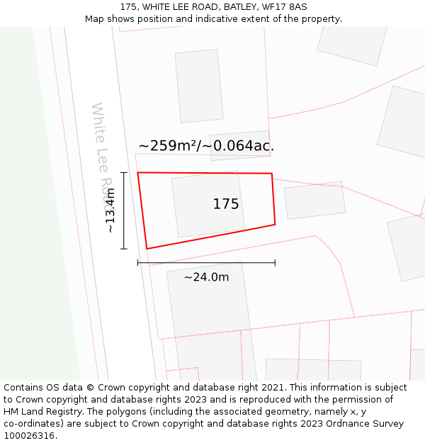 175, WHITE LEE ROAD, BATLEY, WF17 8AS: Plot and title map