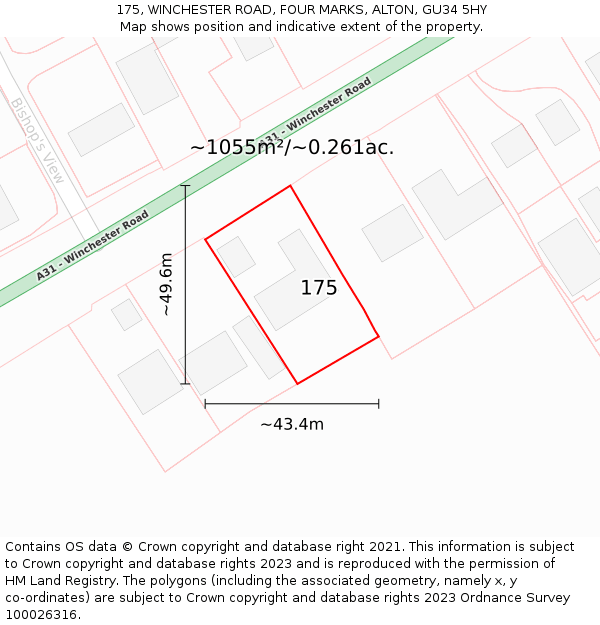 175, WINCHESTER ROAD, FOUR MARKS, ALTON, GU34 5HY: Plot and title map