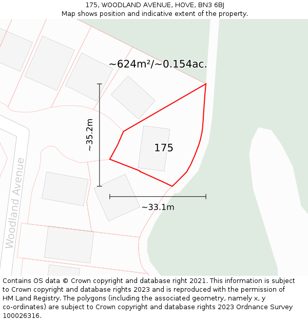 175, WOODLAND AVENUE, HOVE, BN3 6BJ: Plot and title map