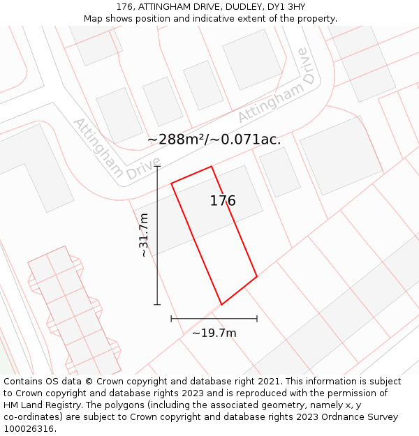 176, ATTINGHAM DRIVE, DUDLEY, DY1 3HY: Plot and title map