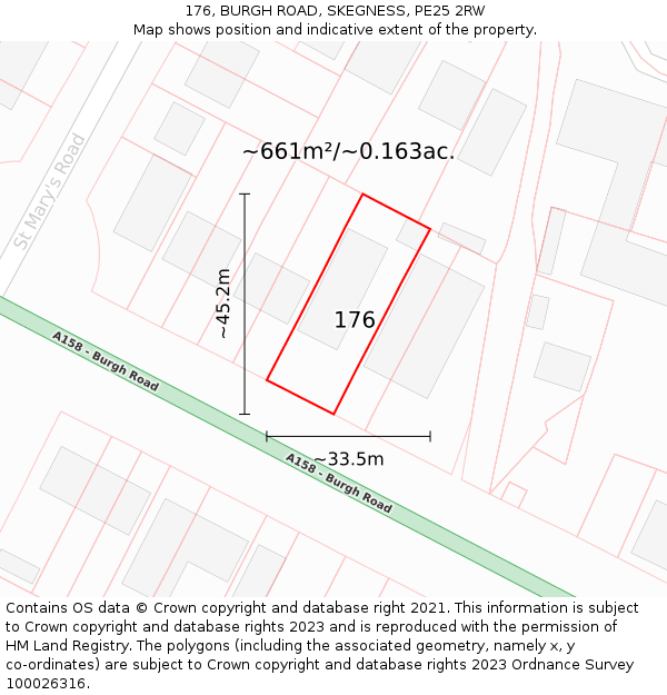 176, BURGH ROAD, SKEGNESS, PE25 2RW: Plot and title map