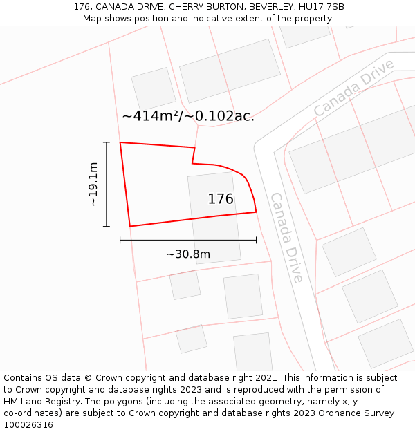 176, CANADA DRIVE, CHERRY BURTON, BEVERLEY, HU17 7SB: Plot and title map