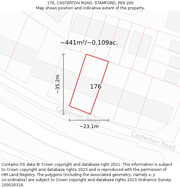 176, CASTERTON ROAD, STAMFORD, PE9 2XX: Plot and title map