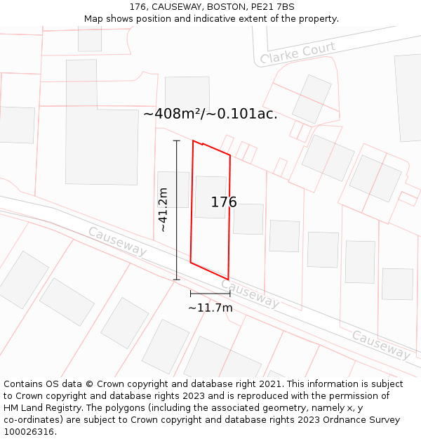 176, CAUSEWAY, BOSTON, PE21 7BS: Plot and title map