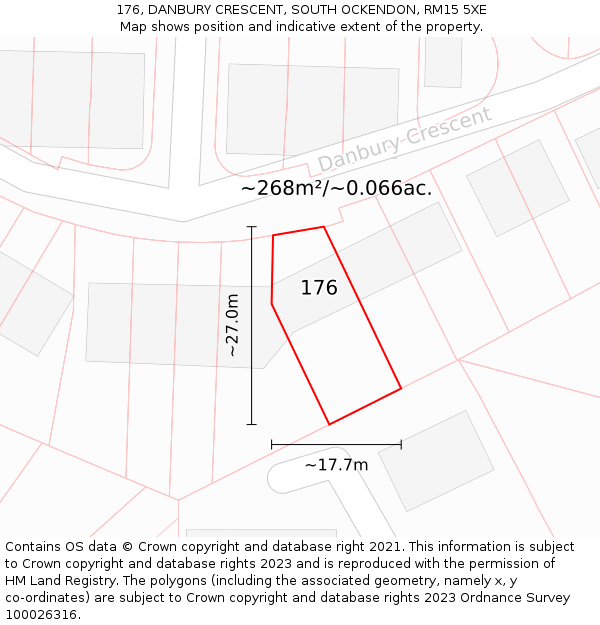 176, DANBURY CRESCENT, SOUTH OCKENDON, RM15 5XE: Plot and title map