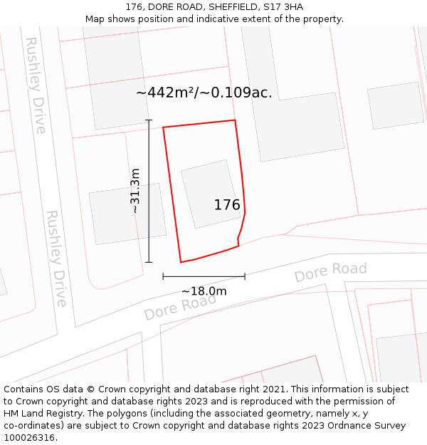 176, DORE ROAD, SHEFFIELD, S17 3HA: Plot and title map