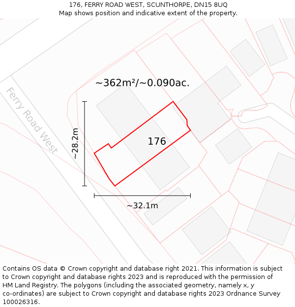 176, FERRY ROAD WEST, SCUNTHORPE, DN15 8UQ: Plot and title map