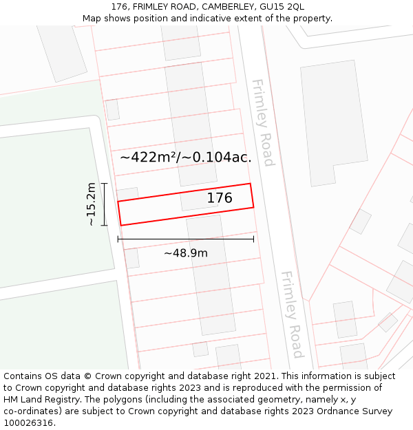 176, FRIMLEY ROAD, CAMBERLEY, GU15 2QL: Plot and title map