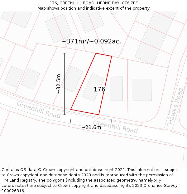 176, GREENHILL ROAD, HERNE BAY, CT6 7RS: Plot and title map