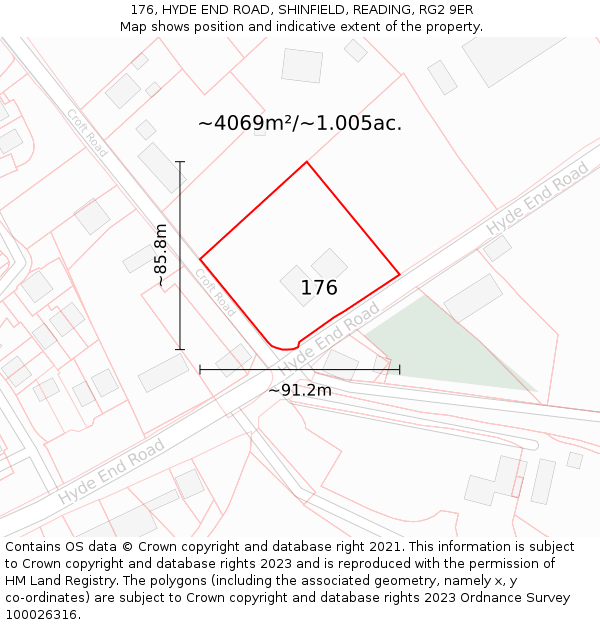 176, HYDE END ROAD, SHINFIELD, READING, RG2 9ER: Plot and title map