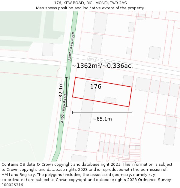 176, KEW ROAD, RICHMOND, TW9 2AS: Plot and title map