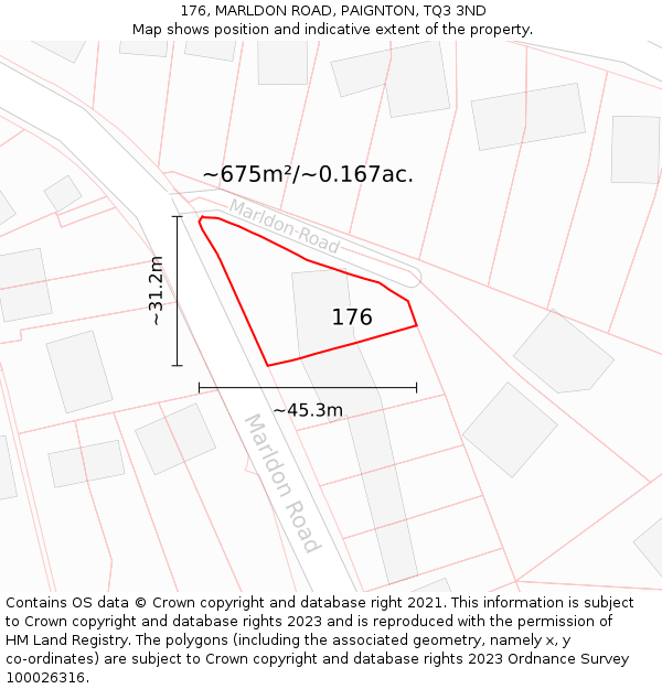 176, MARLDON ROAD, PAIGNTON, TQ3 3ND: Plot and title map