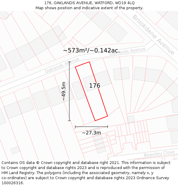 176, OAKLANDS AVENUE, WATFORD, WD19 4LQ: Plot and title map