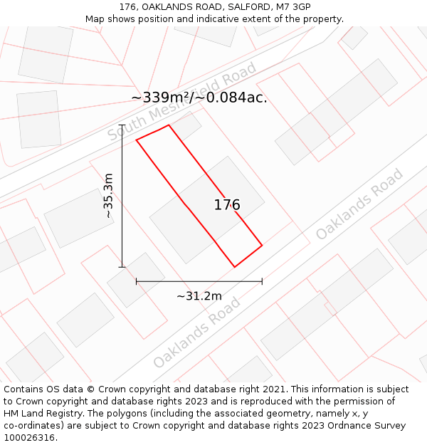 176, OAKLANDS ROAD, SALFORD, M7 3GP: Plot and title map