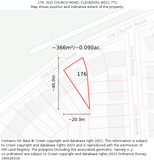 176, OLD CHURCH ROAD, CLEVEDON, BS21 7TU: Plot and title map