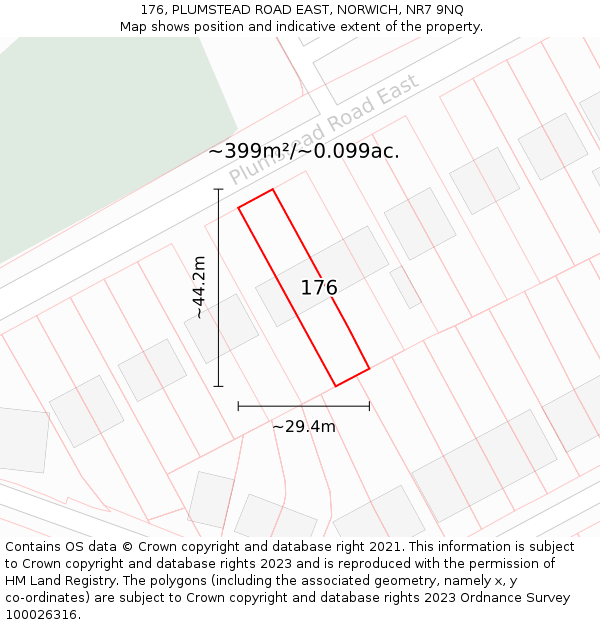 176, PLUMSTEAD ROAD EAST, NORWICH, NR7 9NQ: Plot and title map