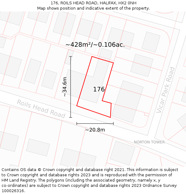 176, ROILS HEAD ROAD, HALIFAX, HX2 0NH: Plot and title map