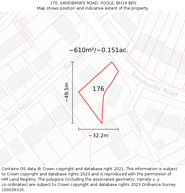 176, SANDBANKS ROAD, POOLE, BH14 8EN: Plot and title map