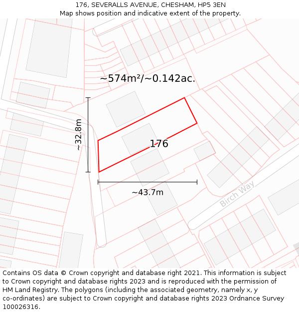 176, SEVERALLS AVENUE, CHESHAM, HP5 3EN: Plot and title map