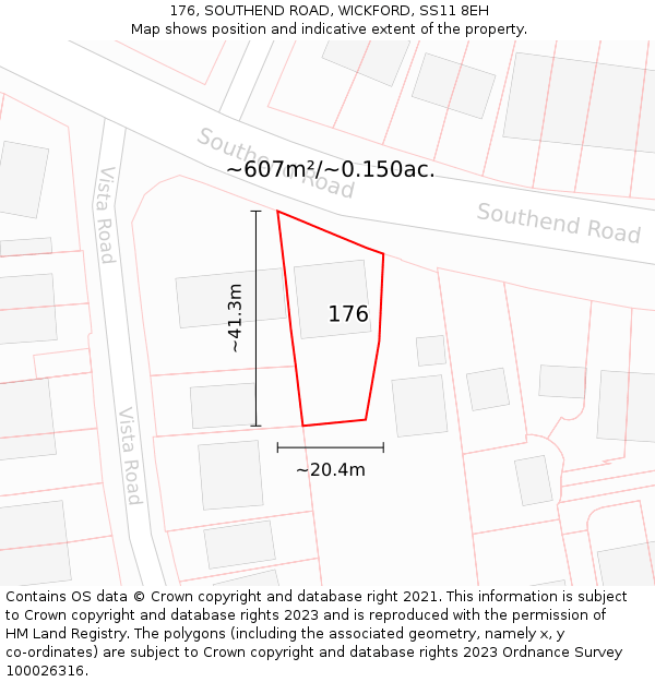 176, SOUTHEND ROAD, WICKFORD, SS11 8EH: Plot and title map