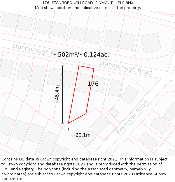 176, STANBOROUGH ROAD, PLYMOUTH, PL9 8NX: Plot and title map