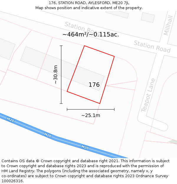 176, STATION ROAD, AYLESFORD, ME20 7JL: Plot and title map