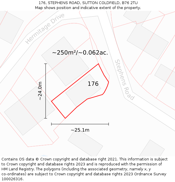 176, STEPHENS ROAD, SUTTON COLDFIELD, B76 2TU: Plot and title map