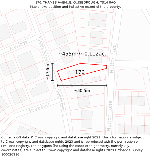 176, THAMES AVENUE, GUISBOROUGH, TS14 8AQ: Plot and title map