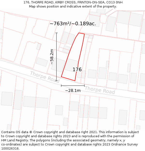 176, THORPE ROAD, KIRBY CROSS, FRINTON-ON-SEA, CO13 0NH: Plot and title map