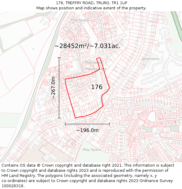 176, TREFFRY ROAD, TRURO, TR1 1UF: Plot and title map