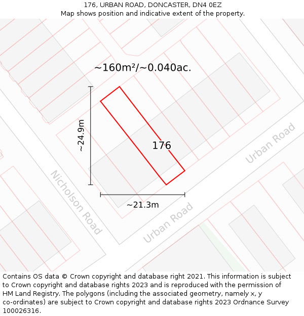 176, URBAN ROAD, DONCASTER, DN4 0EZ: Plot and title map