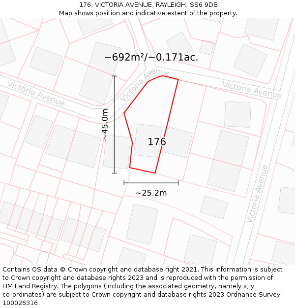 176, VICTORIA AVENUE, RAYLEIGH, SS6 9DB: Plot and title map