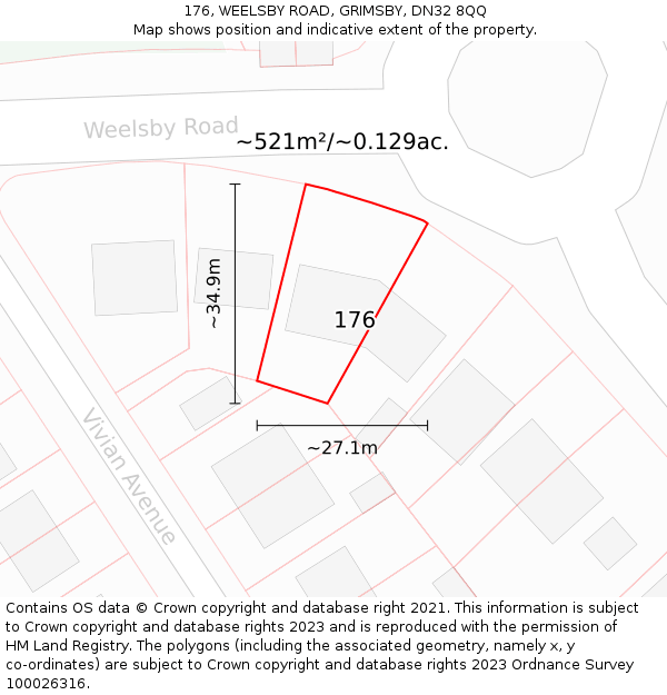 176, WEELSBY ROAD, GRIMSBY, DN32 8QQ: Plot and title map