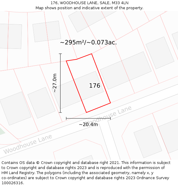 176, WOODHOUSE LANE, SALE, M33 4LN: Plot and title map