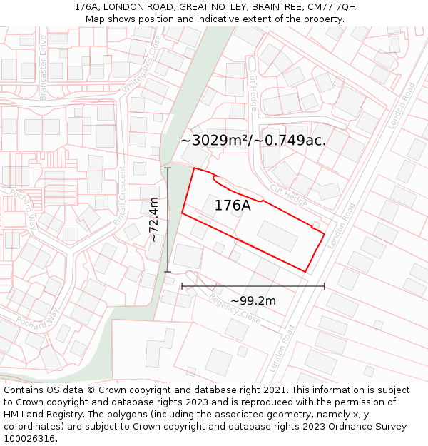 176A, LONDON ROAD, GREAT NOTLEY, BRAINTREE, CM77 7QH: Plot and title map