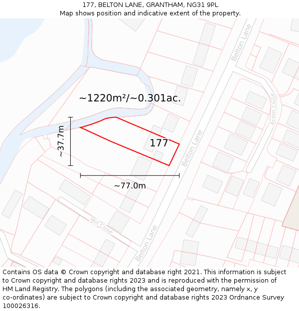 177, BELTON LANE, GRANTHAM, NG31 9PL: Plot and title map