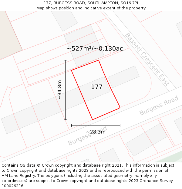177, BURGESS ROAD, SOUTHAMPTON, SO16 7PL: Plot and title map