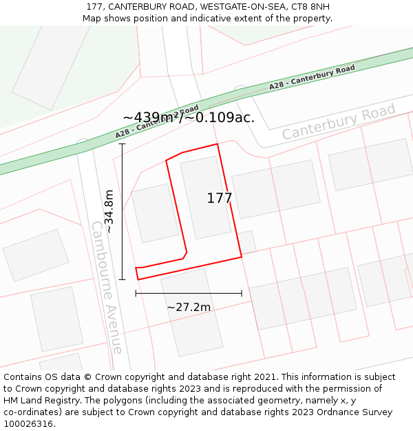 177, CANTERBURY ROAD, WESTGATE-ON-SEA, CT8 8NH: Plot and title map