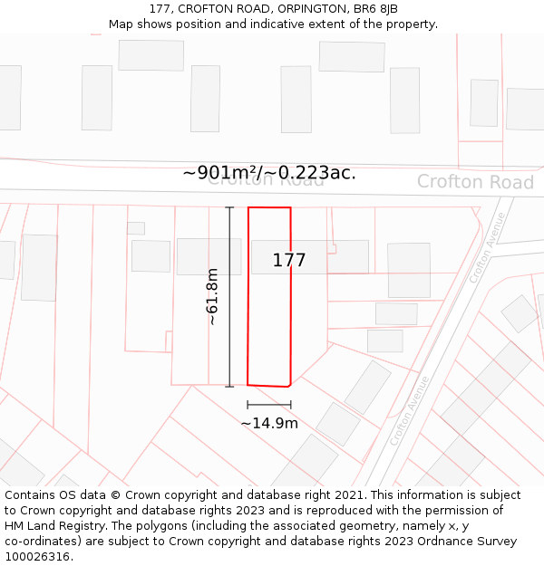 177, CROFTON ROAD, ORPINGTON, BR6 8JB: Plot and title map