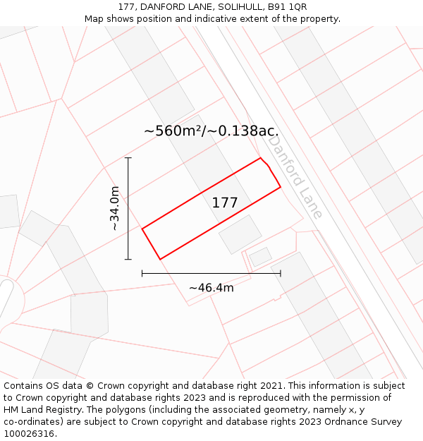 177, DANFORD LANE, SOLIHULL, B91 1QR: Plot and title map