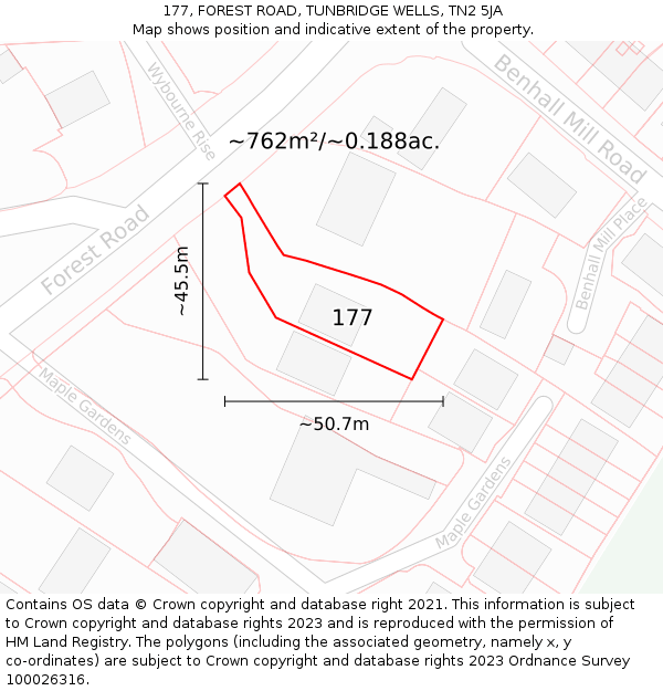 177, FOREST ROAD, TUNBRIDGE WELLS, TN2 5JA: Plot and title map